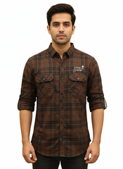 Men's Casual Check Shirt in Coffee Color