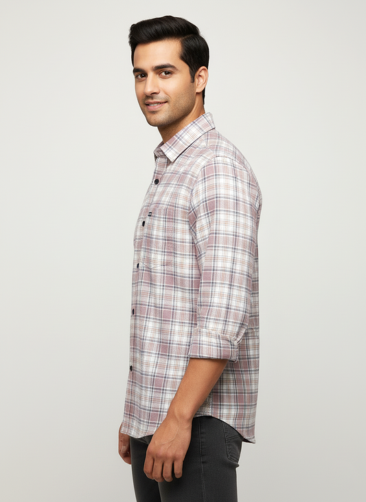 Men's Casual Check Shirt in Onion Color