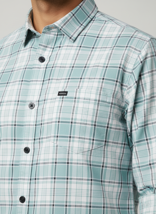 Men's Casual Check Shirt in Pista Color