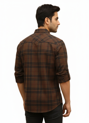 Men's Casual Check Shirt in Coffee Color