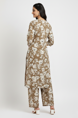 Ladies Floral Print Coord Set with| Brown colour-CR-251227693
