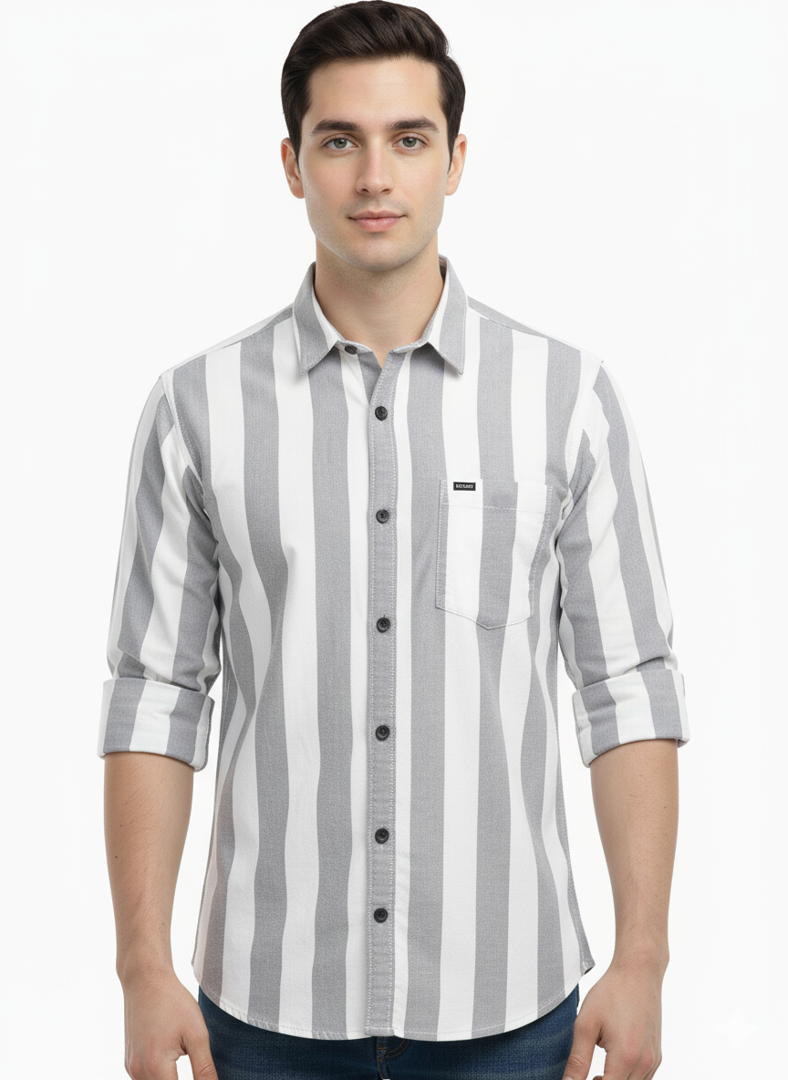 Striped Color Casual Shirts for Men | Grey