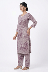 Ladies Wine & Mauve Floral Print Coord Set with Wide-Plazo-CR-251227711