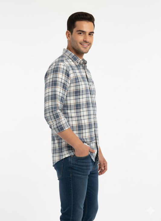 Men's Casual Check Shirt in Dgrey Color
