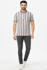 Men Striped Polo T-Shirt- Beige-White Slim Fit Polo 251181246