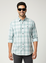 Men's Casual Check Shirt in Pista Color