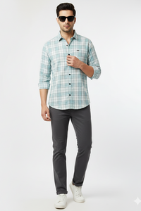 Men's Casual Check Shirt in Pista Color 15916