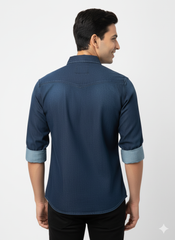 Men's Casual Plain Denim Shirts in Dark Blue
