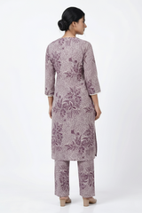 Ladies Wine & Mauve Floral Print Coord Set with Wide-Plazo-CR-251227711
