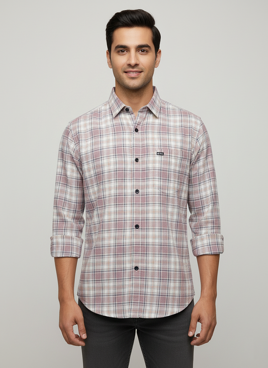Men's Casual Check Shirt in Onion Color