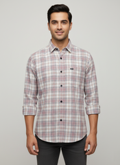Men's Casual Check Shirt in Onion Color