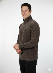 Men's Coffee Quarter-Zip Textured Sweatshirt - Stylish & Comfortable