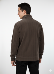Men's Coffee Quarter-Zip Textured Sweatshirt - Stylish & Comfortable