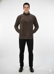 Men's Coffee Quarter-Zip Textured Sweatshirt - Stylish & Comfortable