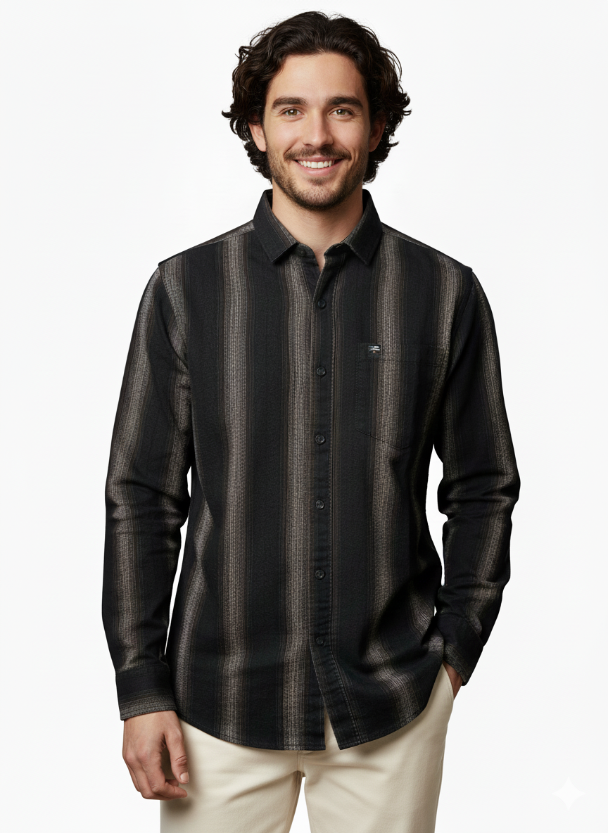 Vertical Striped Slim Fit Casual Shirt for Men | Dark Tones Coffee Color
