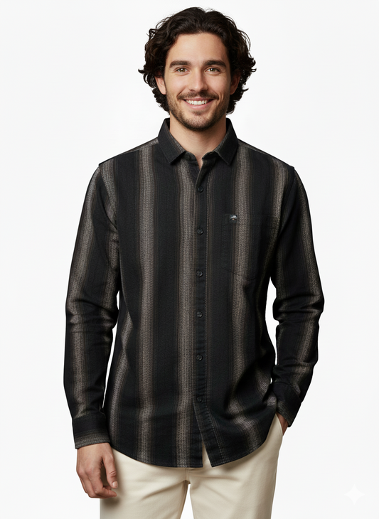 Vertical Striped Slim Fit Casual Shirt for Men | Dark Tones Coffee Color