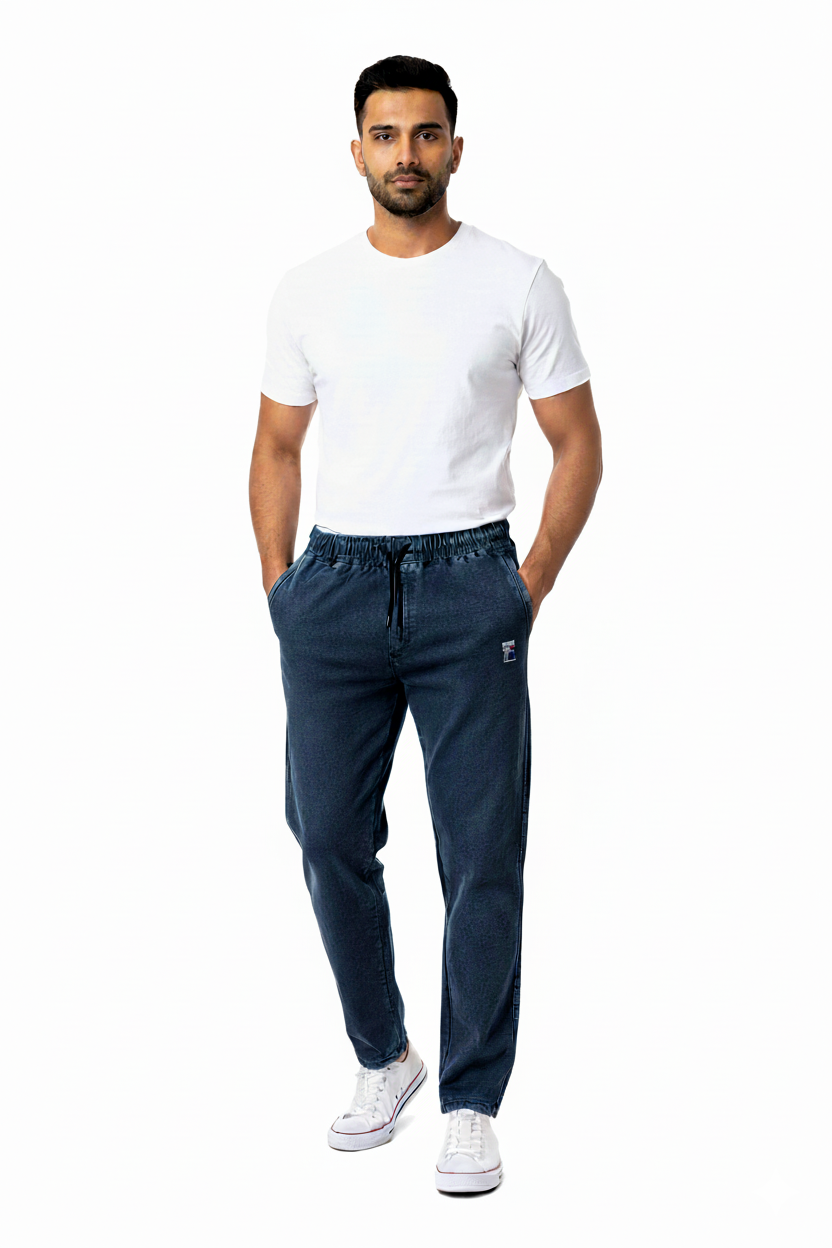 Stylish & Stretchable Denim Trackpant for Men – Blue with Drawstring Waist