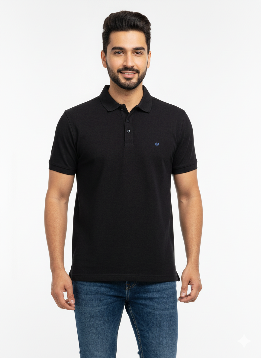 Black Solid Collared Half Sleeve T-Shirt for Men | Stylish & Comfortable