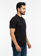 Black Solid Collared Half Sleeve T-Shirt for Men | Stylish & Comfortable