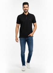 Black Solid Collared Half Sleeve T-Shirt for Men | Stylish & Comfortable