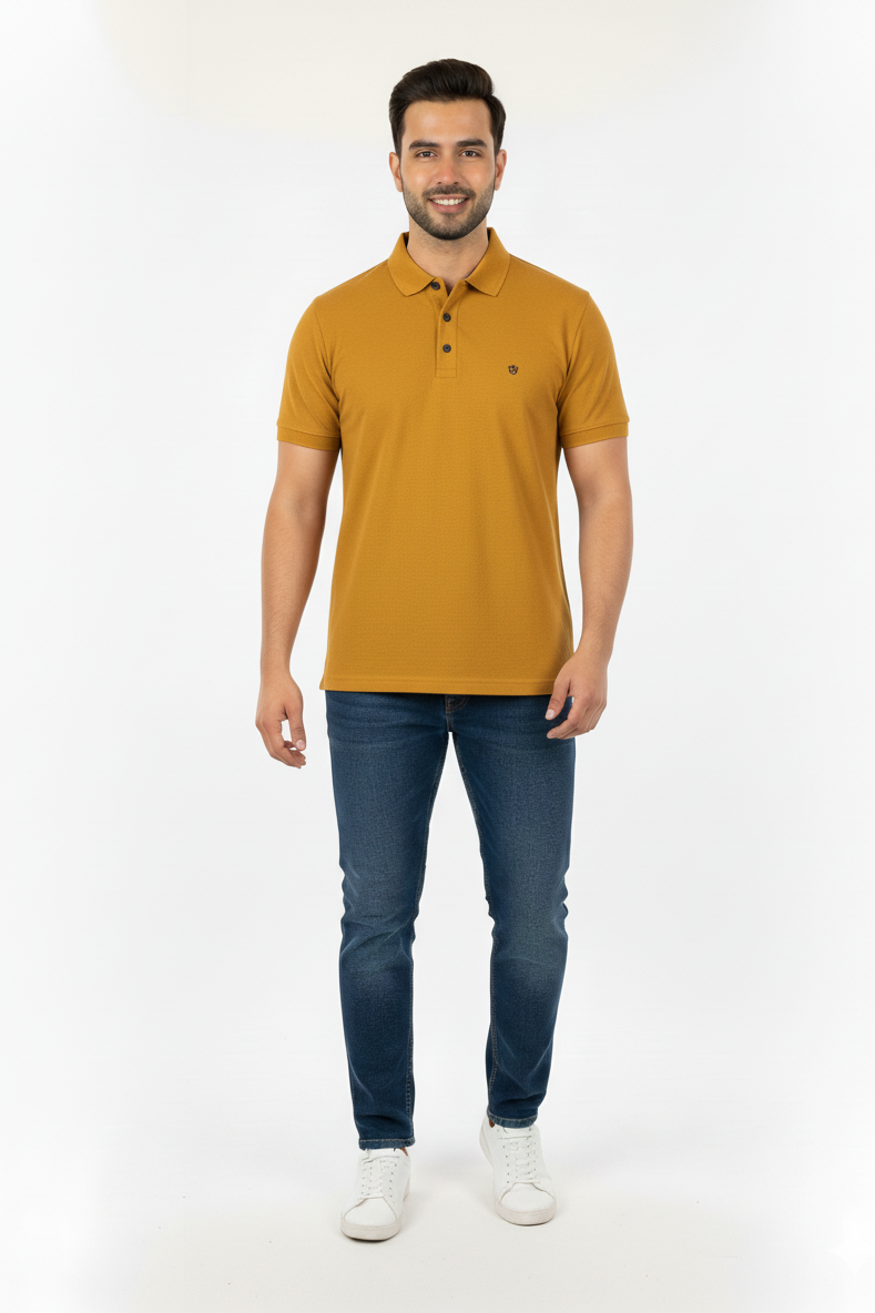 Mustard Solid Collared Half Sleeve T-Shirt for Men | Stylish & Comfortable 428716