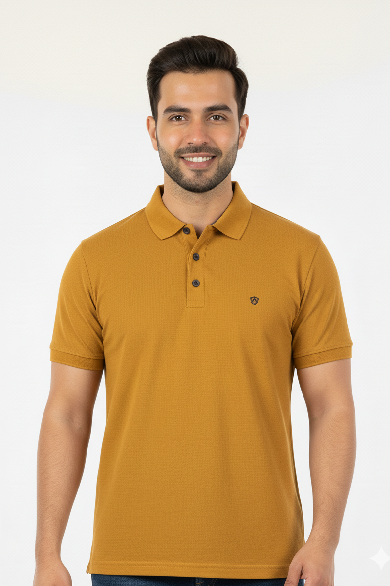 Mustard Solid Collared Half Sleeve T-Shirt for Men | Stylish & Comfortable 428716