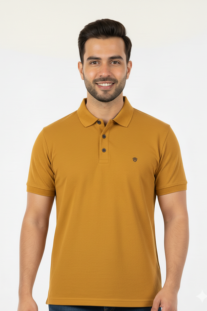 Mustard Solid Collared Half Sleeve T-Shirt for Men | Stylish & Comfortable 428716