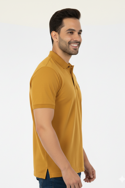 Mustard Solid Collared Half Sleeve T-Shirt for Men | Stylish & Comfortable