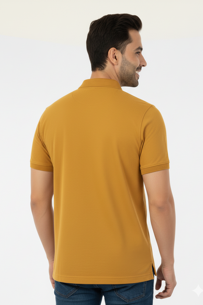 Mustard Solid Collared Half Sleeve T-Shirt for Men | Stylish & Comfortable 428716