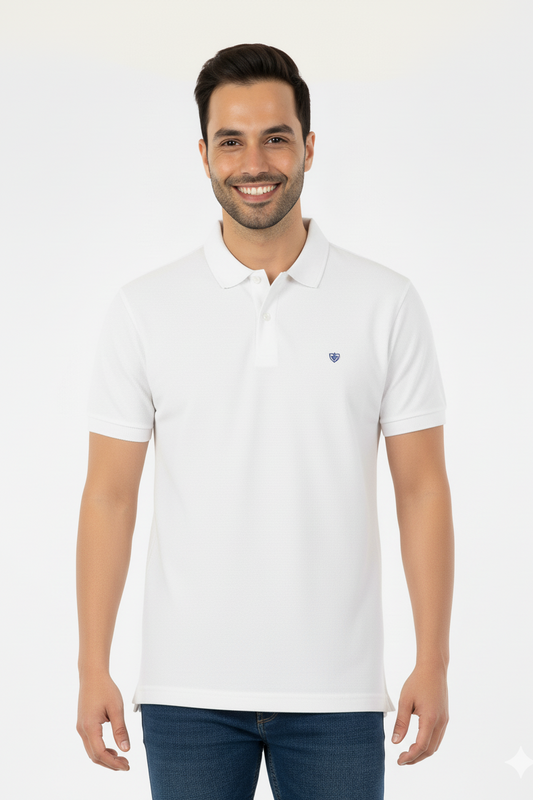 White Solid Collared Half Sleeve T-Shirt for Men | Stylish & Comfortable