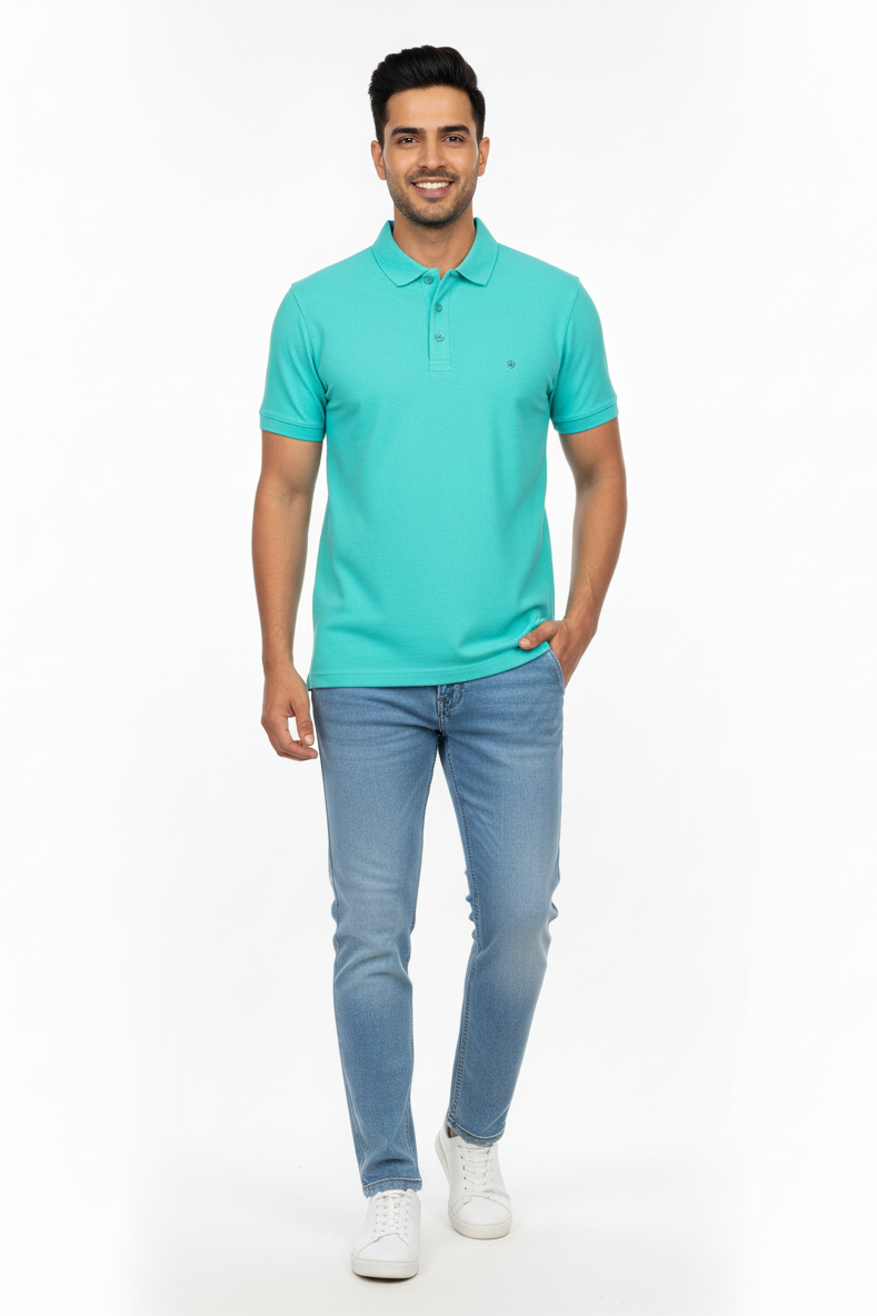 Cgreen Solid Collared Half Sleeve T-Shirt for Men | Stylish & Comfortable 428716