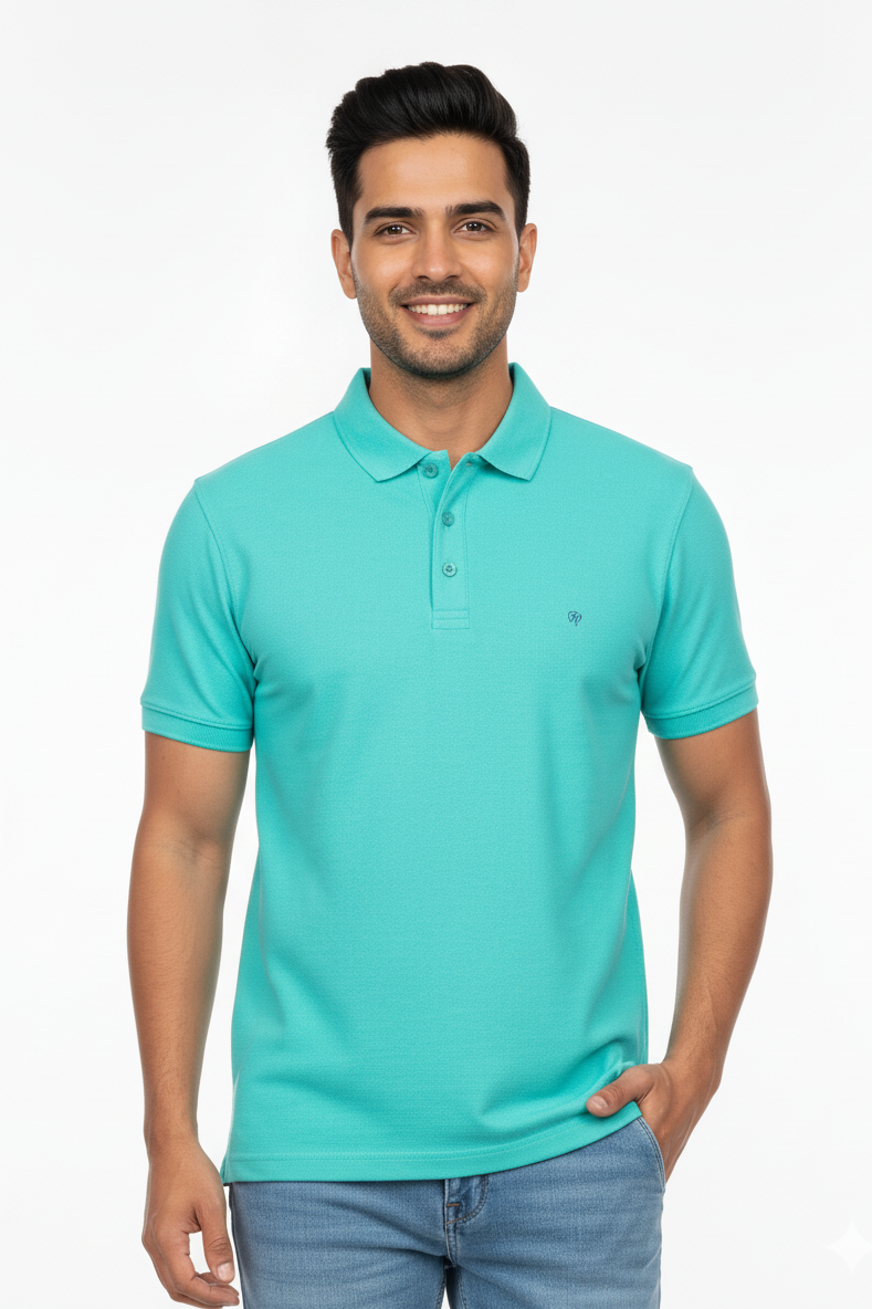 Cgreen Solid Collared Half Sleeve T-Shirt for Men | Stylish & Comfortable