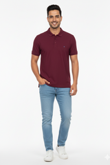 Wine Solid Collared Half Sleeve T-Shirt for Men | Stylish & Comfortable