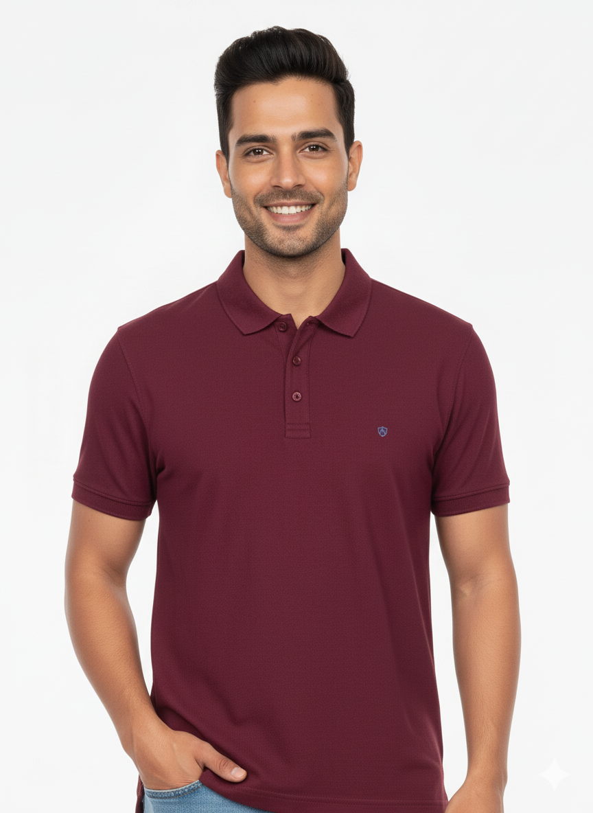 Wine Solid Collared Half Sleeve T-Shirt for Men | Stylish & Comfortable