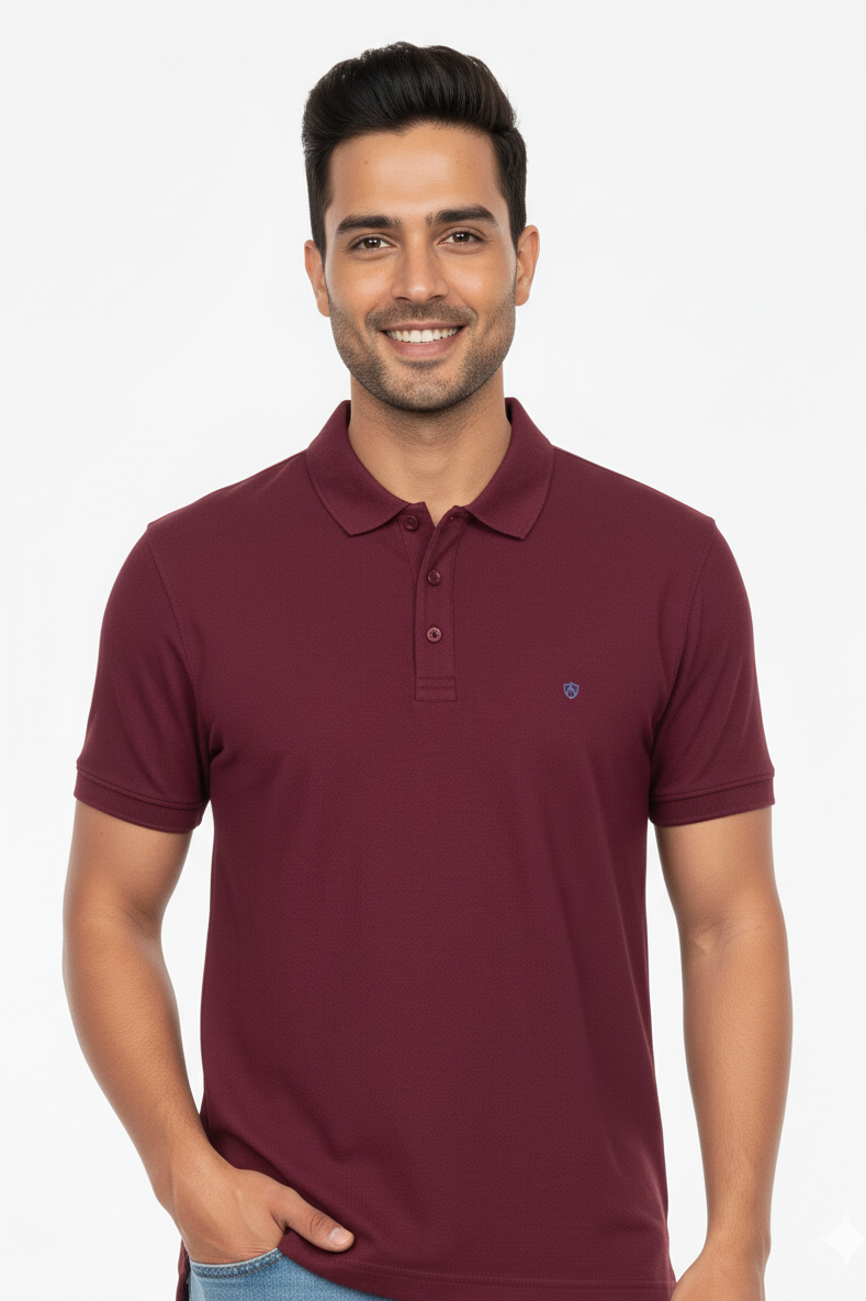 Wine Solid Collared Half Sleeve T-Shirt for Men | Stylish & Comfortable