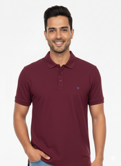 Wine Solid Collared Half Sleeve T-Shirt for Men | Stylish & Comfortable