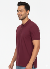 Wine Solid Collared Half Sleeve T-Shirt for Men | Stylish & Comfortable