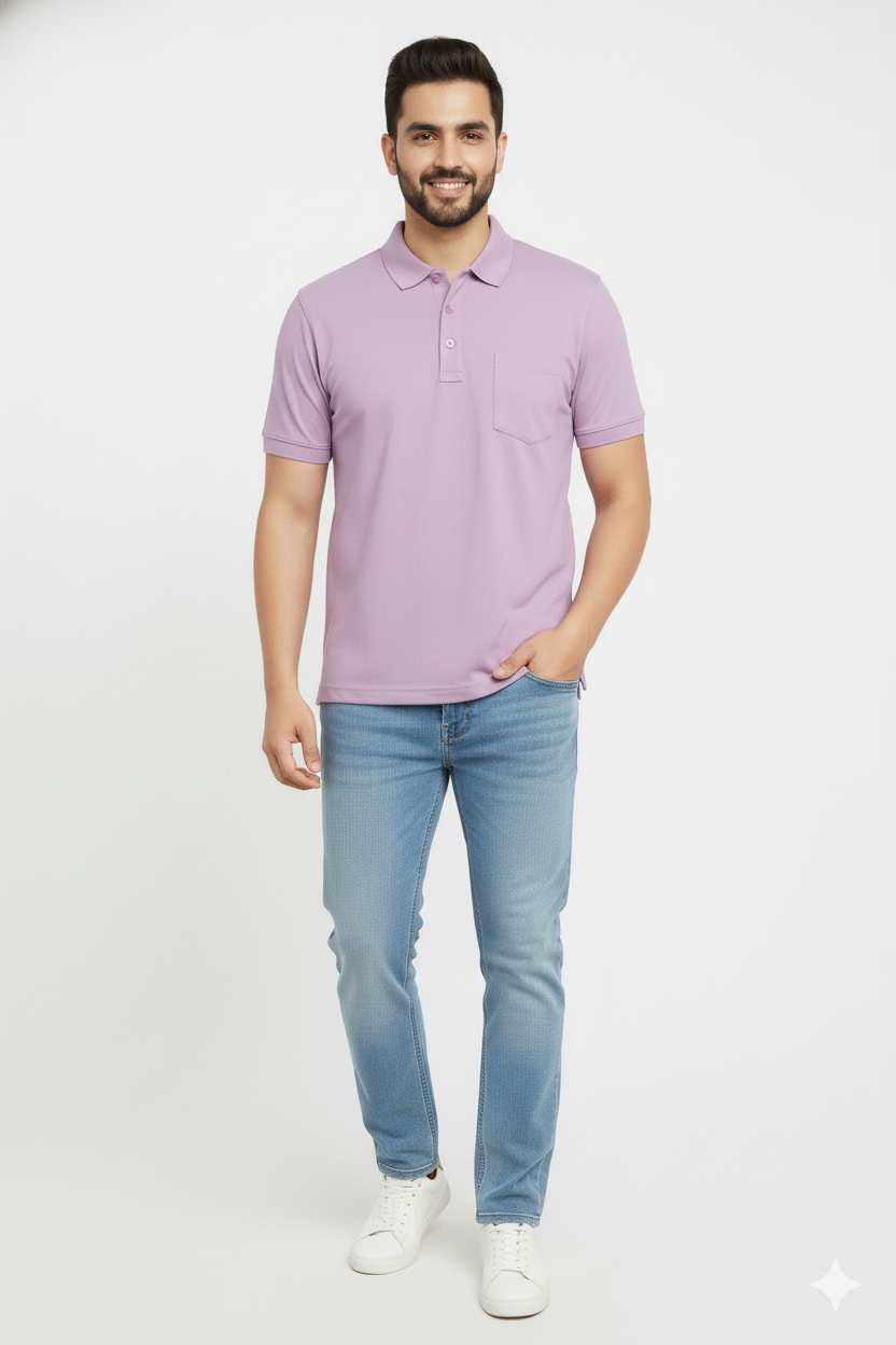 Lavender T-Shirt for Men – Half Sleeves | Sinker Fabric, Daily Wear 428716