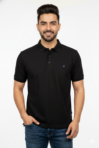Black Solid Collared Half Sleeve T-Shirt for Men | Stylish & Comfortable 428716
