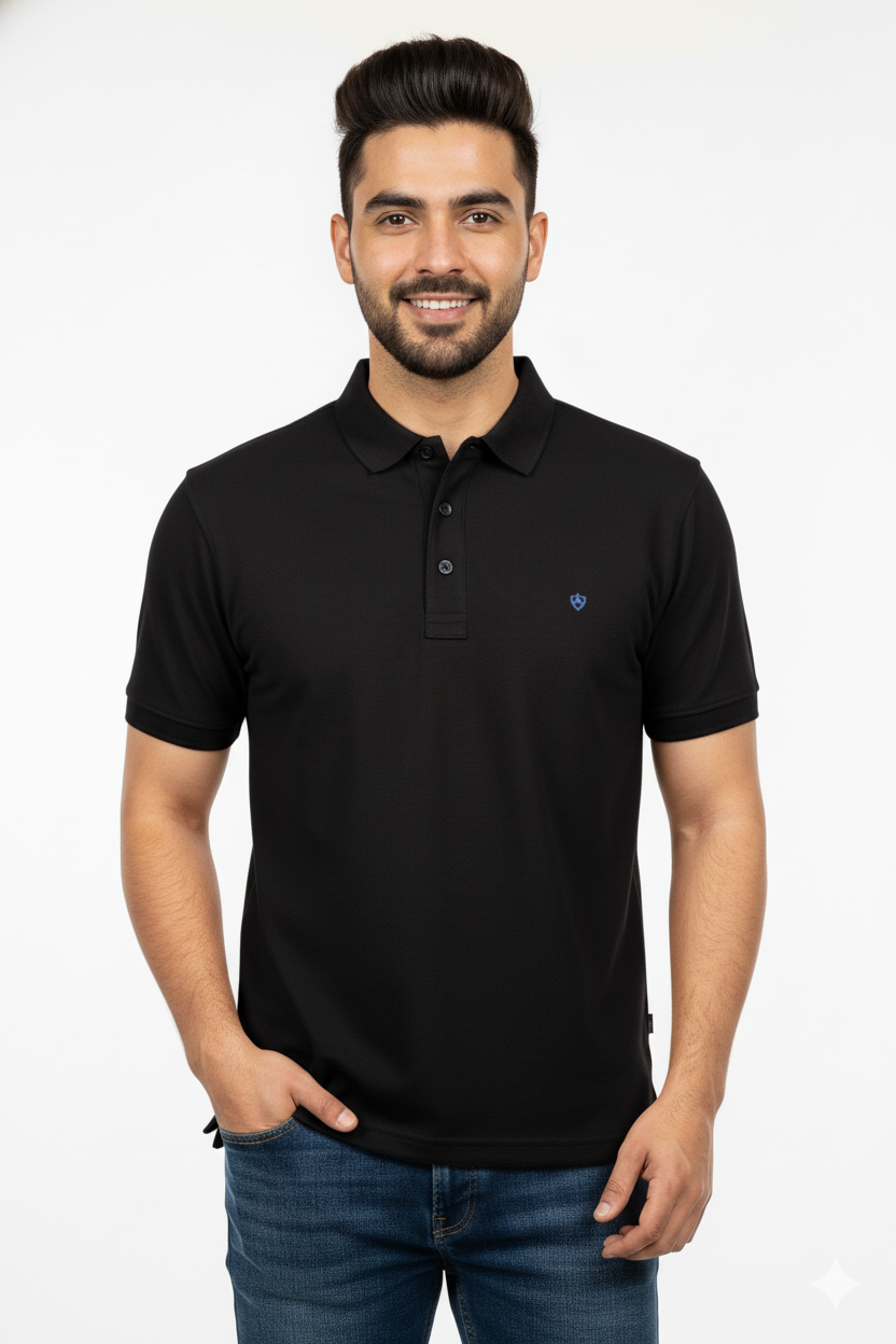Black Solid Collared Half Sleeve T-Shirt for Men | Stylish & Comfortable