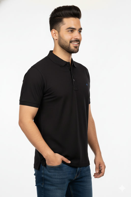 Black Solid Collared Half Sleeve T-Shirt for Men | Stylish & Comfortable