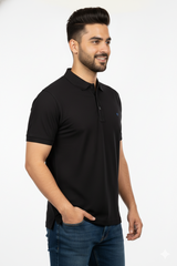 Black Solid Collared Half Sleeve T-Shirt for Men | Stylish & Comfortable