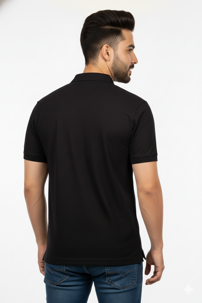 Black Solid Collared Half Sleeve T-Shirt for Men | Stylish & Comfortable 428716