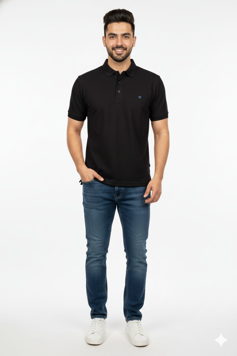 Black Solid Collared Half Sleeve T-Shirt for Men | Stylish & Comfortable 428716