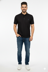 Black Solid Collared Half Sleeve T-Shirt for Men | Stylish & Comfortable