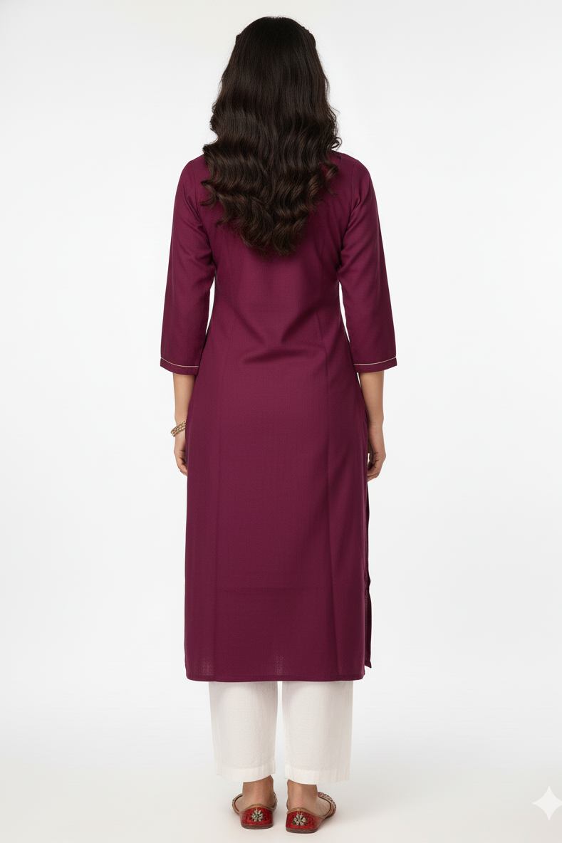 Women Purple Embroidered Straight Kurti 251140122 251140324