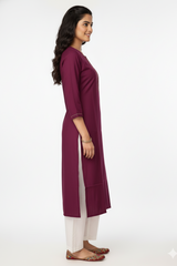 Women Purple Embroidered Straight Kurti 251140122