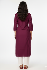 Women Purple Embroidered Straight Kurti 251140122