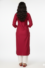 Women Maroon Embroidered Straight Kurti 251140071