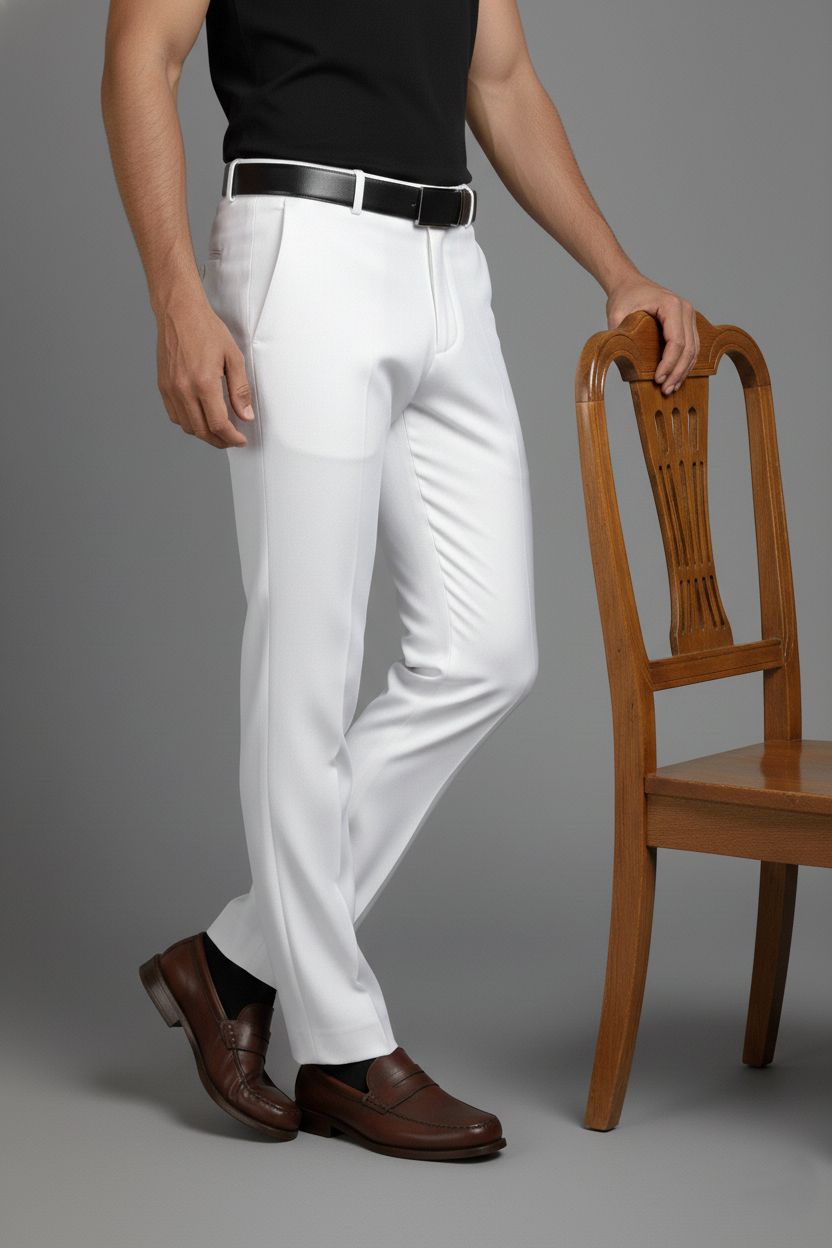 Men Slim Fit Formal White Colour Trousers for Smart & Casual 261116892